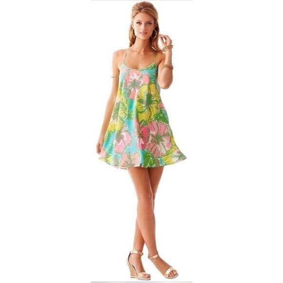 LILY PULITZER MAISY 100% SILK RACER BACK STRAP SLIP MINI DRESS XS SUMMER PERFECT - Picture 1 of 9